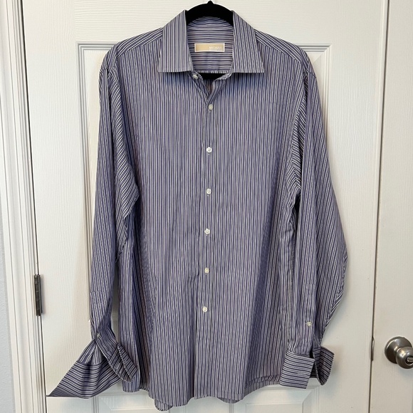 Michael Kors Mens Lavender Striped Button Up Cuff link Long Sleeve Shirt Size 16 - Picture 1 of 6